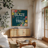 Wild Garden IV by Laura Marshall. Shown in a natural wood frame in a cozy modern living room. Available as an archival giclee rolled canvas, fine art paper, or poster print. SKU 48008a.