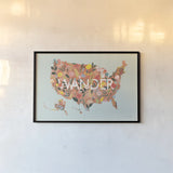 Wild Garden USA by Laura Marshall. shown as a paper print in a black flame. Available as a archival giclee rolled canvas, fine art paper, or poster print. SKU 49065i.