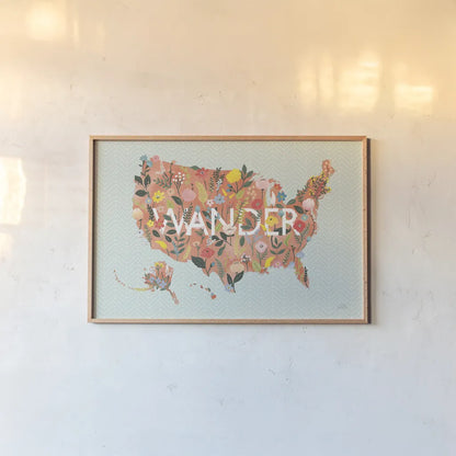 Wild Garden USA by Laura Marshall. shown as a paper print in a natural frame. Available as a archival giclee rolled canvas, fine art paper, or poster print. SKU 49065i.