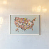 Wild Garden USA by Laura Marshall. shown as a paper print in a white frame. Available as a archival giclee rolled canvas, fine art paper, or poster print. SKU 49065i.