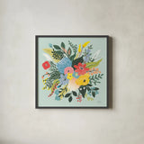 Wild Garden VI Blue by Laura Marshall. Shown in a sleek black glass frame for a contemporary gallery look. Available as an archival giclee rolled canvas, fine art paper, or poster print. SKU 64016a.