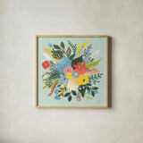 Wild Garden VI Blue by Laura Marshall. Shown in a natural wood glass frame for a timeless modern aesthetic. Available as an archival giclee rolled canvas, fine art paper, or poster print. SKU 64016a.