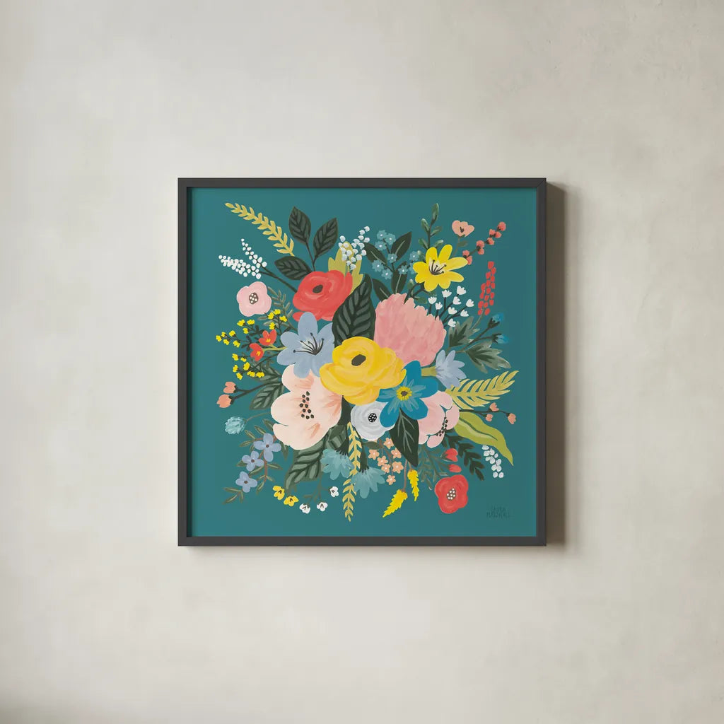 Wild Garden VII by Laura Marshall. Shown in a sleek black glass frame for a contemporary gallery look. Available as an archival giclee rolled canvas, fine art paper, or poster print. SKU 49063a.