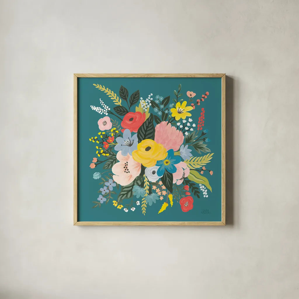 Wild Garden VII by Laura Marshall. Shown in a natural wood glass frame for a timeless modern aesthetic. Available as an archival giclee rolled canvas, fine art paper, or poster print. SKU 49063a.