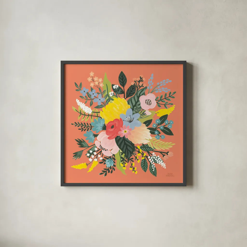 Wild Garden VIII by Laura Marshall. Shown in a sleek black glass frame for a contemporary gallery look. Available as an archival giclee rolled canvas, fine art paper, or poster print. SKU 49064a.