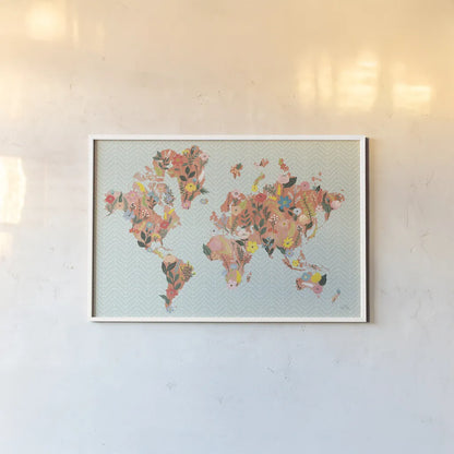 Wild Garden World by Laura Marshall. shown as a paper print in a white frame. Available as a archival giclee rolled canvas, fine art paper, or poster print. SKU 49066i.