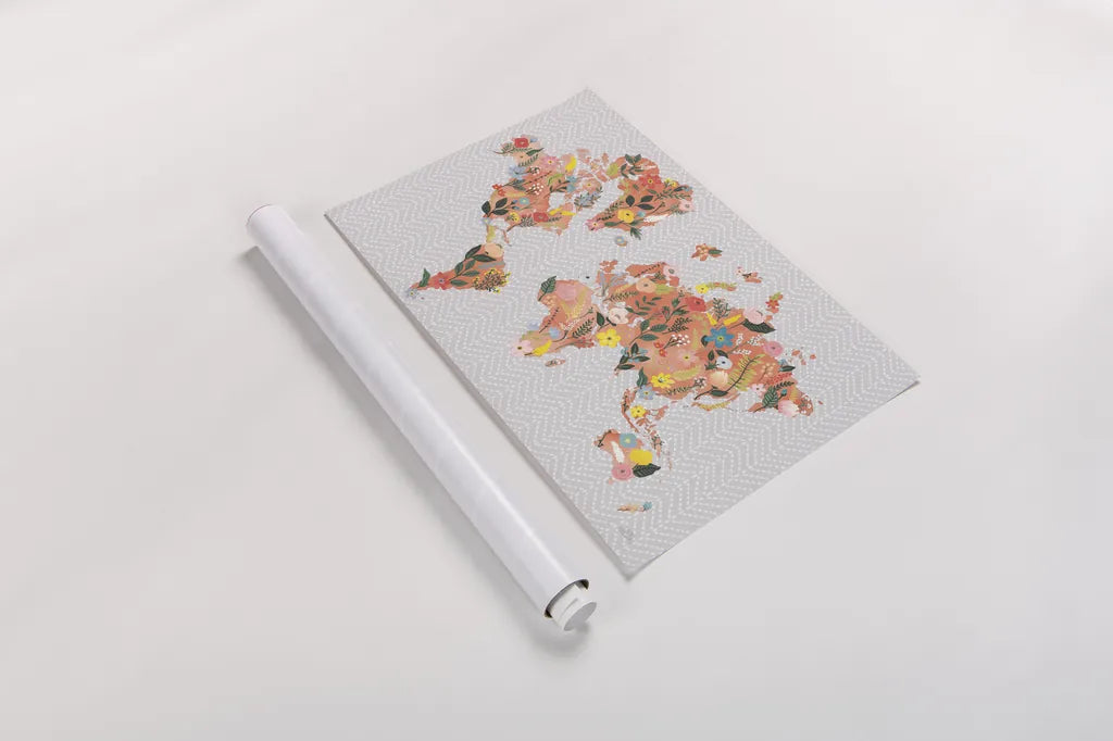 Wild Garden World Gray by Laura Marshall. shown as a rolled paper print. Available as archival giclee rolled canvas, fine art paper, or poster print. SKU 50560i.