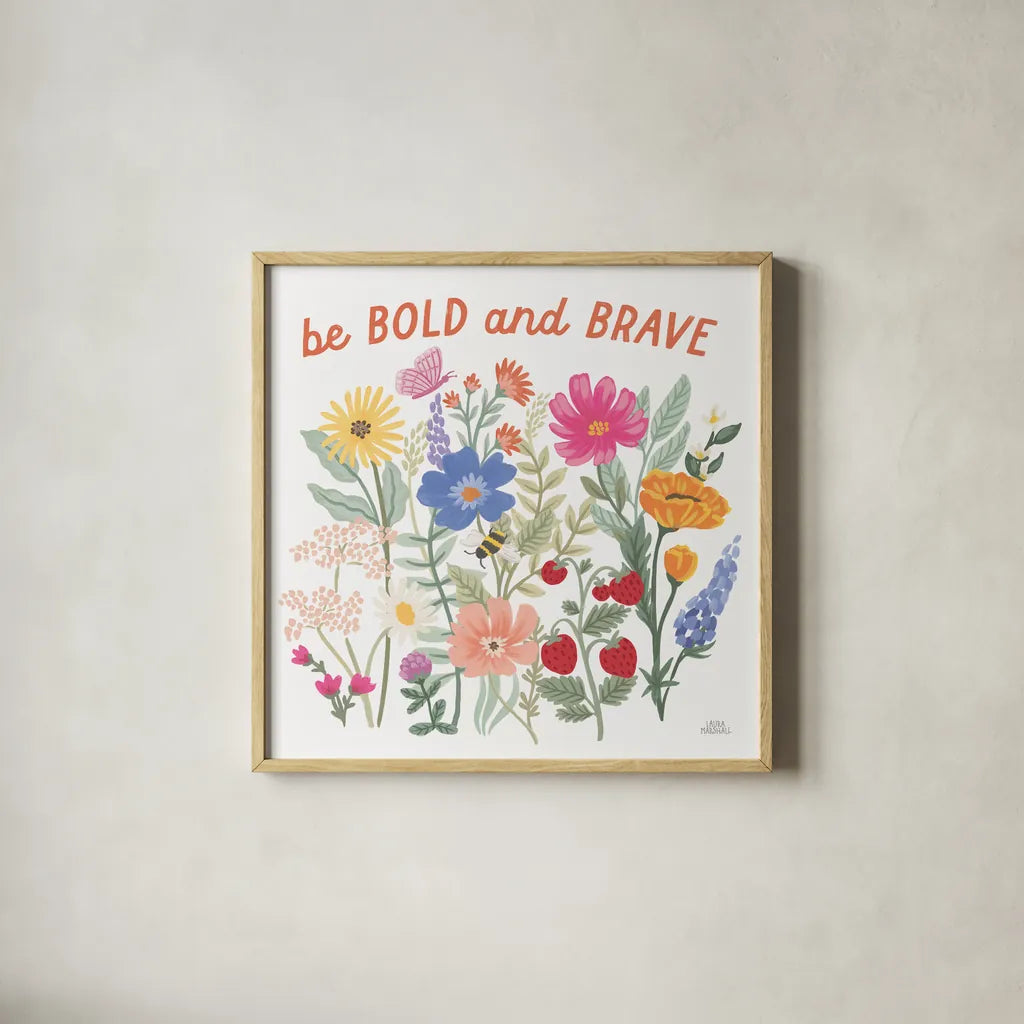 Wild Meadow II by Laura Marshall. Shown in a natural wood glass frame for a timeless modern aesthetic. Available as an archival giclee rolled canvas, fine art paper, or poster print. SKU 79360a.