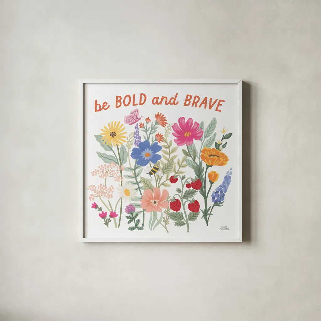 Wild Meadow II by Laura Marshall. Shown in a crisp white glass frame for a clean and minimalist style. Available as an archival giclee rolled canvas, fine art paper, or poster print. SKU 79360a.