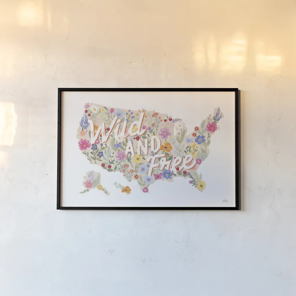 Wild Meadow USA by Laura Marshall. shown as a paper print in a black flame. Available as a archival giclee rolled canvas, fine art paper, or poster print. SKU 79366i.