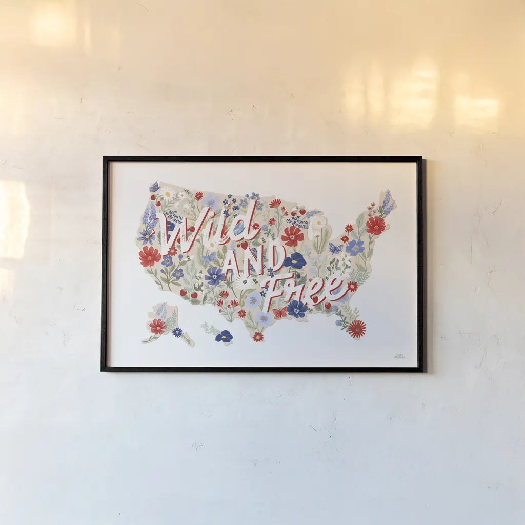 Wild Meadow USA by Laura Marshall. shown as a paper print in a black flame. Available as a archival giclee rolled canvas, fine art paper, or poster print. SKU 80477i.