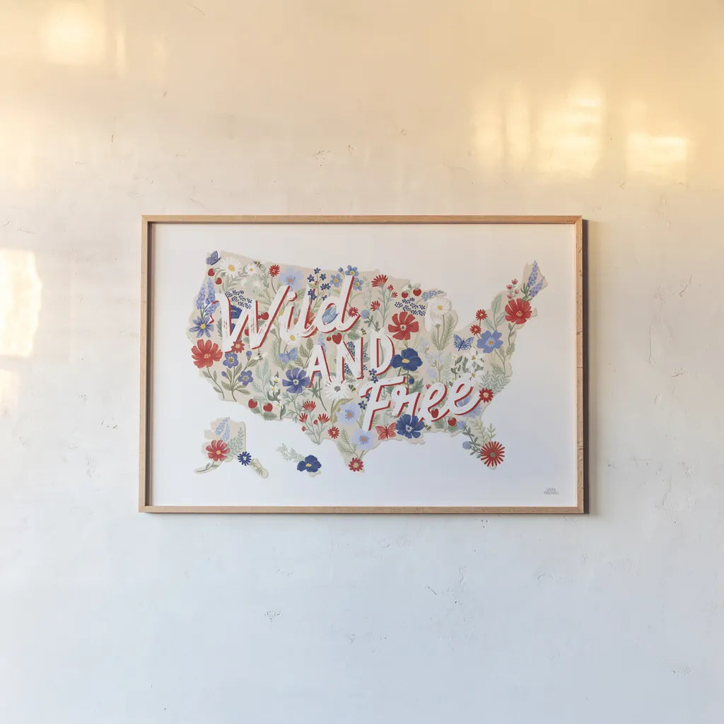 Wild Meadow USA by Laura Marshall. shown as a paper print in a natural frame. Available as a archival giclee rolled canvas, fine art paper, or poster print. SKU 80477i.