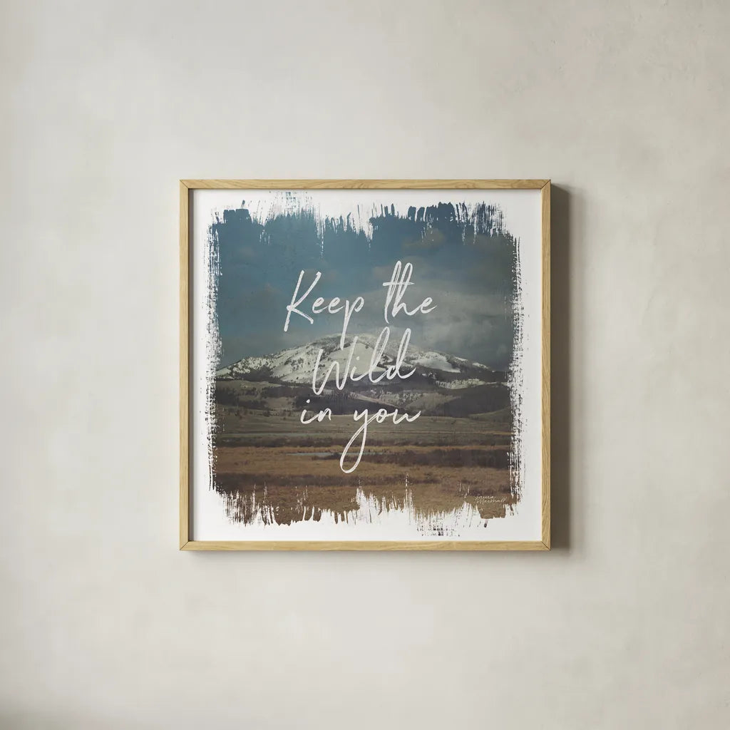 Wild Wishes I by Laura Marshall. Shown in a natural wood glass frame for a timeless modern aesthetic. Available as an archival giclee rolled canvas, fine art paper, or poster print. SKU 31061a.