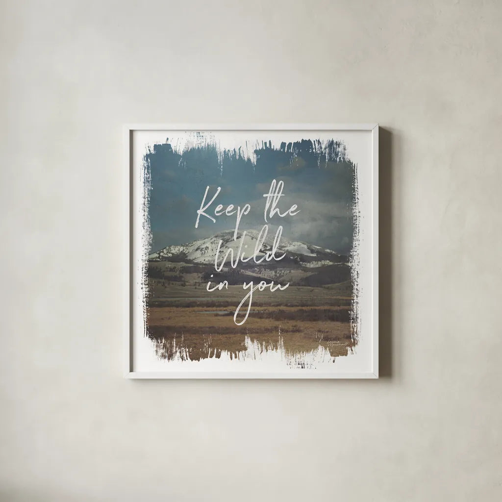 Wild Wishes I by Laura Marshall. Shown in a crisp white glass frame for a clean and minimalist style. Available as an archival giclee rolled canvas, fine art paper, or poster print. SKU 31061a.