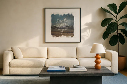 Wild Wishes I by Laura Marshall. Displayed in a glass frame with matte in a clean modern living room. Available as an archival giclee rolled canvas, fine art paper, or poster print. SKU 31061a.