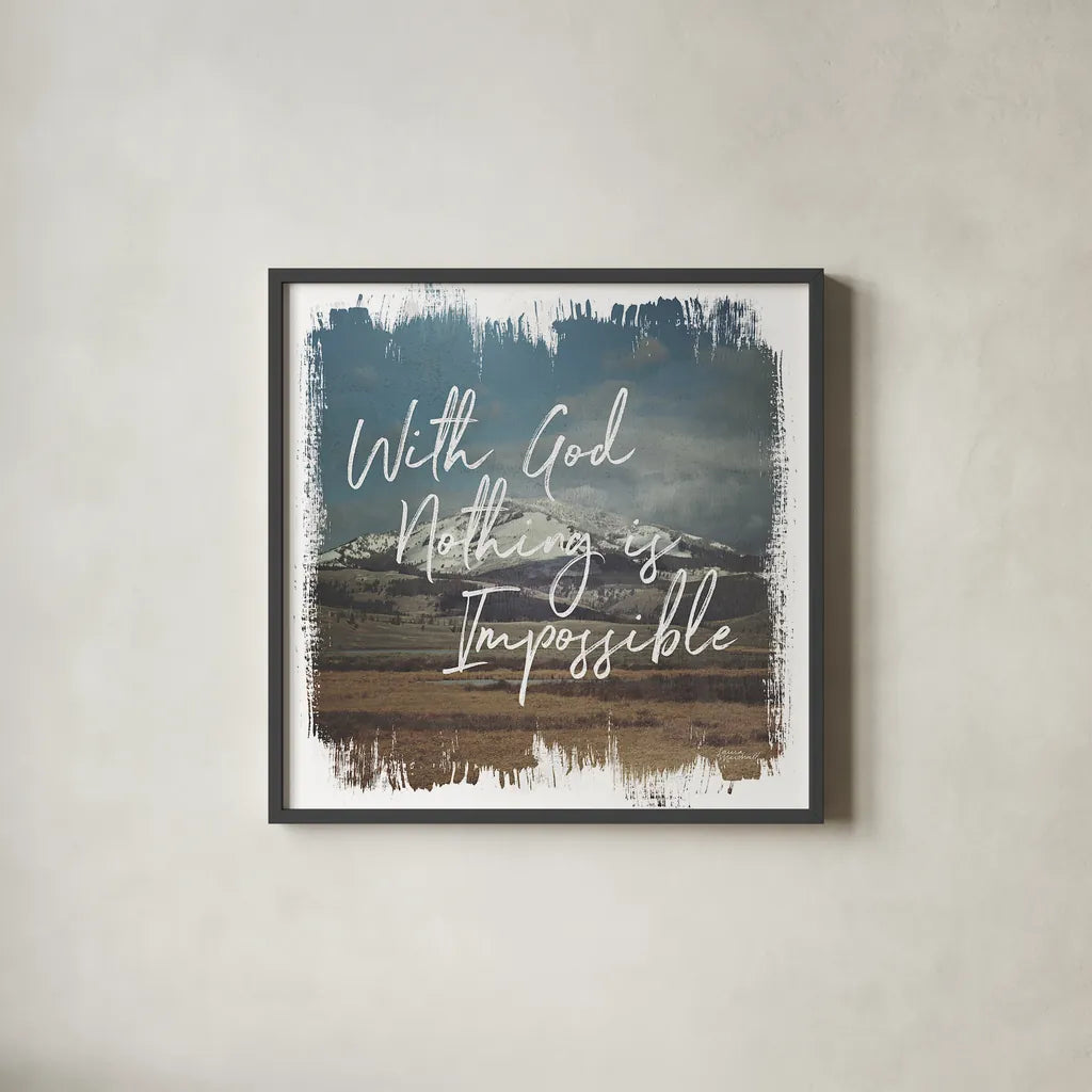 Wild Wishes I With God by Laura Marshall. Shown in a sleek black glass frame for a contemporary gallery look. Available as an archival giclee rolled canvas, fine art paper, or poster print. SKU 35161a.