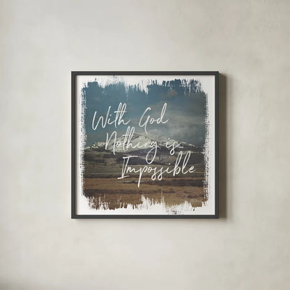 Wild Wishes I With God by Laura Marshall. Shown in a sleek black glass frame for a contemporary gallery look. Available as an archival giclee rolled canvas, fine art paper, or poster print. SKU 35161a.