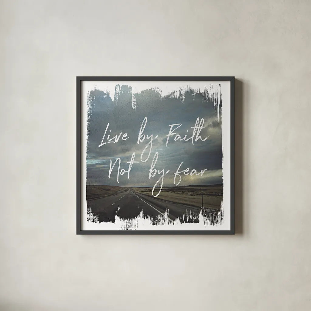 Wild Wishes II Live by Faith by Laura Marshall. Shown in a sleek black glass frame for a contemporary gallery look. Available as an archival giclee rolled canvas, fine art paper, or poster print. SKU 35162a.