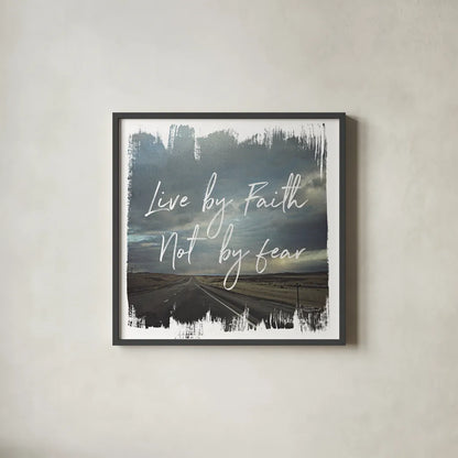 Wild Wishes II Live by Faith by Laura Marshall. Shown in a sleek black glass frame for a contemporary gallery look. Available as an archival giclee rolled canvas, fine art paper, or poster print. SKU 35162a.