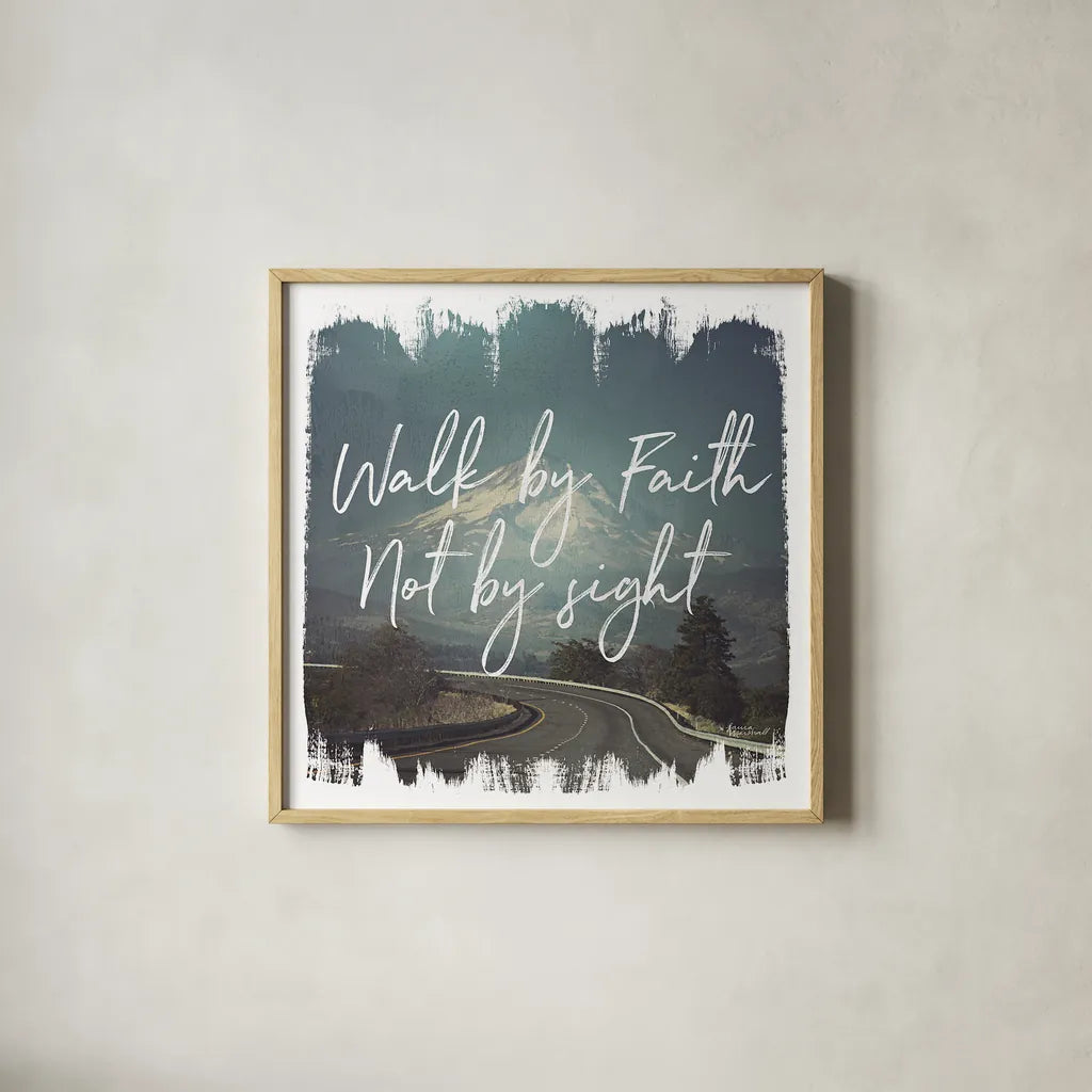 Wild Wishes III Walk by Faith by Laura Marshall. Shown in a natural wood glass frame for a timeless modern aesthetic. Available as an archival giclee rolled canvas, fine art paper, or poster print. SKU 35163a.