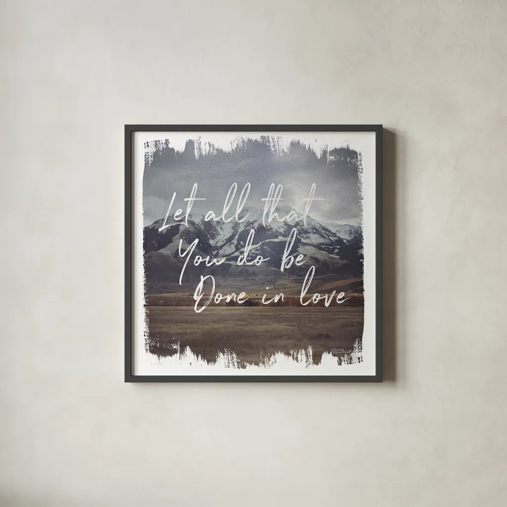 Wild Wishes IV Done in Love by Laura Marshall. Shown in a sleek black glass frame for a contemporary gallery look. Available as an archival giclee rolled canvas, fine art paper, or poster print. SKU 35164a.