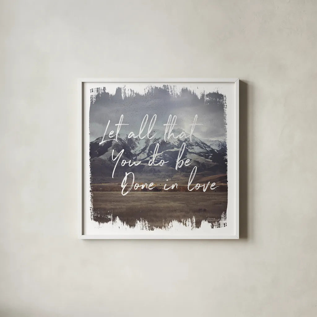 Wild Wishes IV Done in Love by Laura Marshall. Shown in a crisp white glass frame for a clean and minimalist style. Available as an archival giclee rolled canvas, fine art paper, or poster print. SKU 35164a.