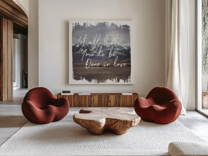 Wild Wishes IV Done in Love by Laura Marshall. Shown as extra-large giant wall art in a modern living room. Available as an archival giclee rolled canvas, fine art paper, or poster print. SKU 35164a.