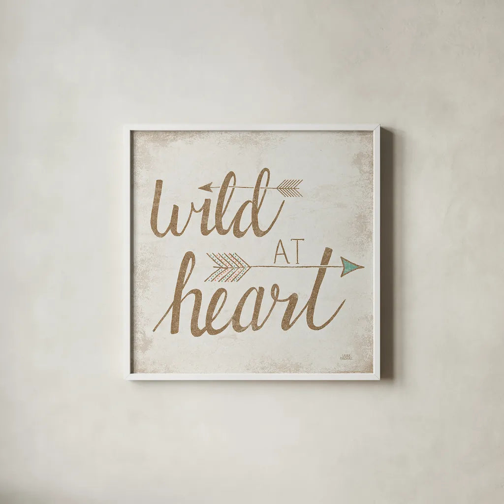 Wild at Heart Beige by Laura Marshall. Shown in a crisp white glass frame for a clean and minimalist style. Available as an archival giclee rolled canvas, fine art paper, or poster print. SKU 35062a.