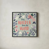 Wildflower Daydreams I Bird by Laura Marshall. Shown in a sleek black glass frame for a contemporary gallery look. Available as an archival giclee rolled canvas, fine art paper, or poster print. SKU 64010a.