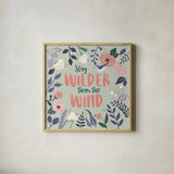 Wildflower Daydreams I Bird by Laura Marshall. Shown in a natural wood glass frame for a timeless modern aesthetic. Available as an archival giclee rolled canvas, fine art paper, or poster print. SKU 64010a.