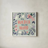 Wildflower Daydreams I Bird by Laura Marshall. Shown in a crisp white glass frame for a clean and minimalist style. Available as an archival giclee rolled canvas, fine art paper, or poster print. SKU 64010a.