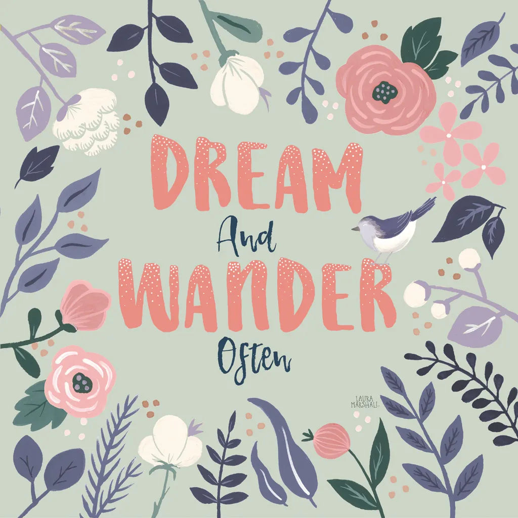 Wildflower Daydreams I Bird Dream by Laura Marshall. SKU 72784a. Archival Giclee Fine art print for wall decor.