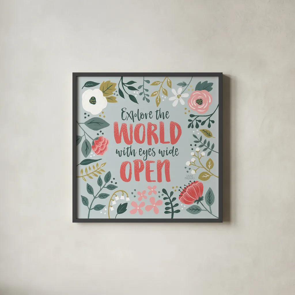 Wildflower Daydreams II by Laura Marshall. Shown in a sleek black glass frame for a contemporary gallery look. Available as an archival giclee rolled canvas, fine art paper, or poster print. SKU 34688a.