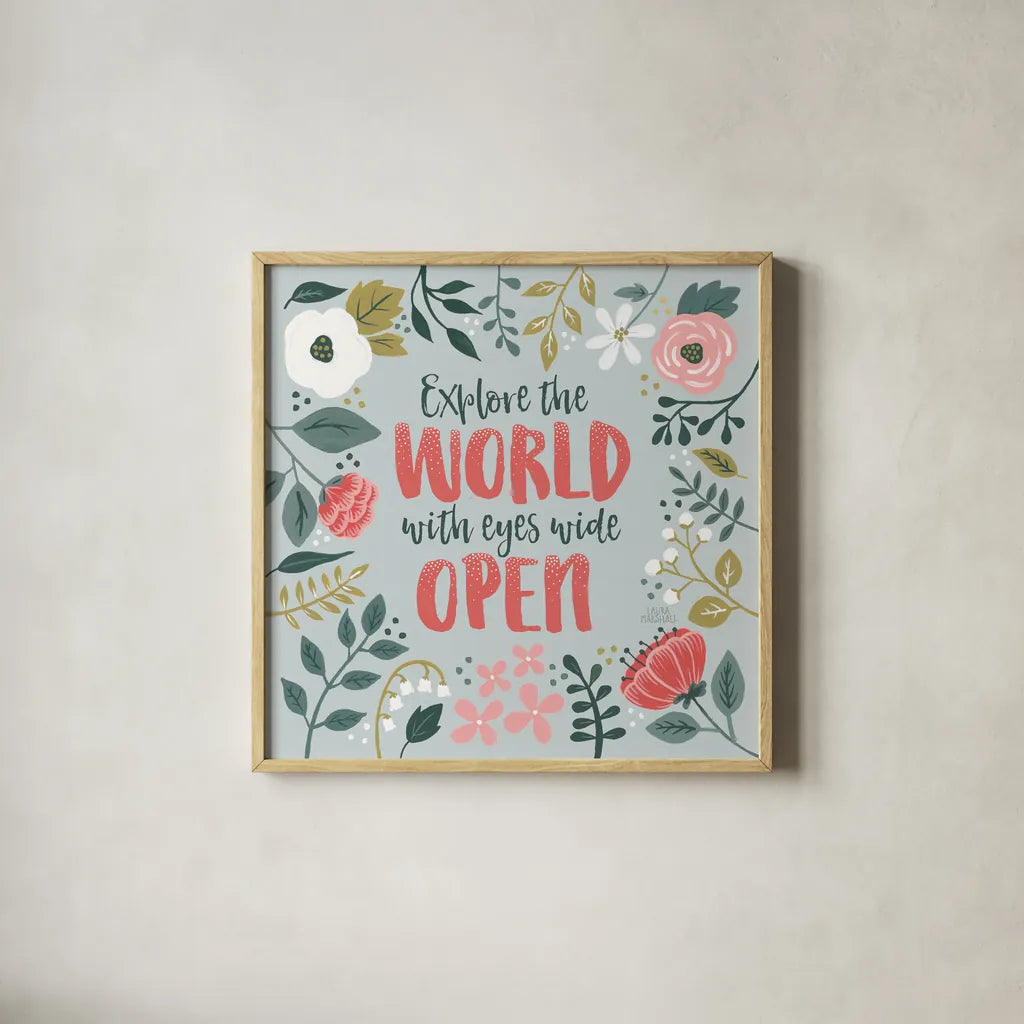 Wildflower Daydreams II by Laura Marshall. Shown in a natural wood glass frame for a timeless modern aesthetic. Available as an archival giclee rolled canvas, fine art paper, or poster print. SKU 34688a.