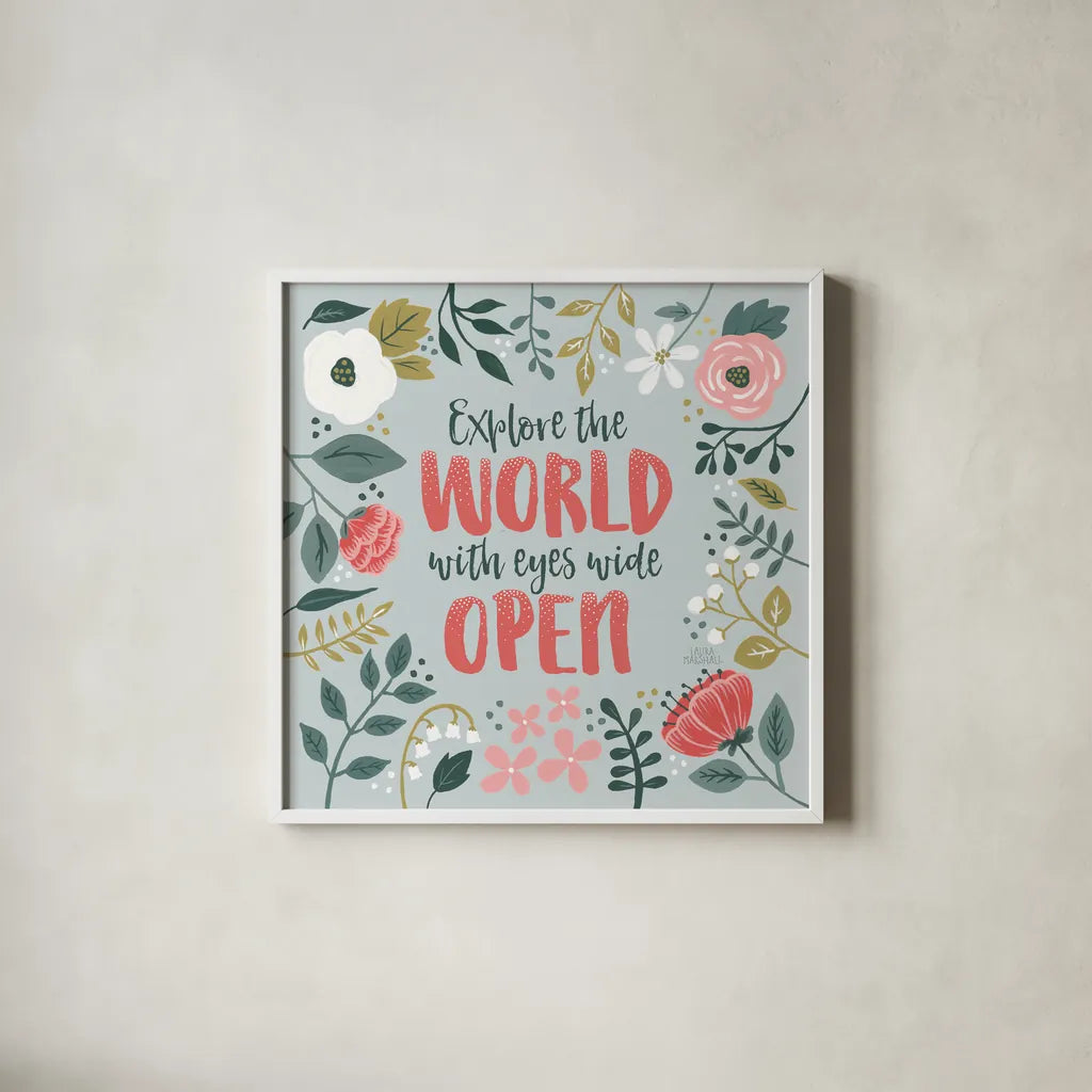 Wildflower Daydreams II by Laura Marshall. Shown in a crisp white glass frame for a clean and minimalist style. Available as an archival giclee rolled canvas, fine art paper, or poster print. SKU 34688a.