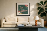 Wildflower Daydreams V Move Mountains by Laura Marshall. Displayed in a glass frame with matte in a clean modern living room. Available as an archival giclee rolled canvas, fine art paper, or poster print. SKU 35169a.