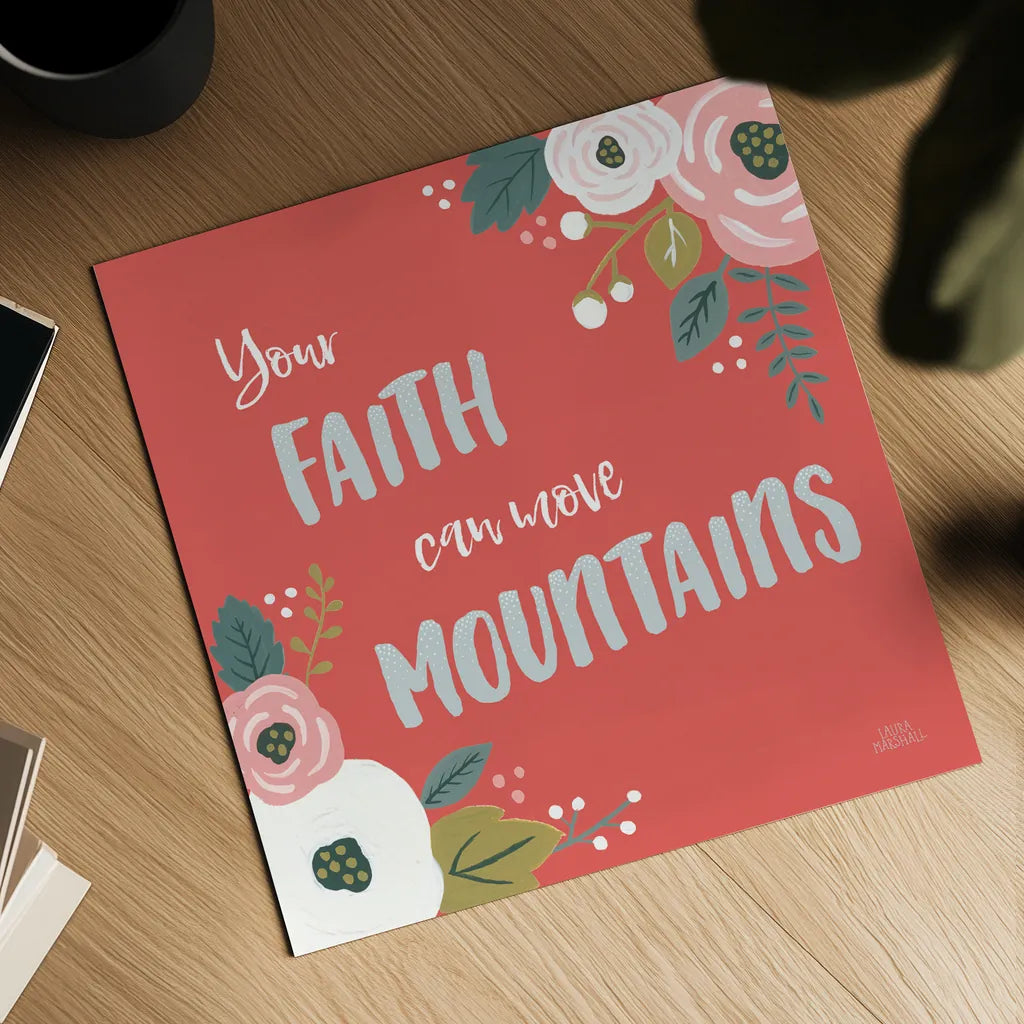 Wildflower Daydreams V Move Mountains Red by Laura Marshall. Shown as a detailed flat fine art print, highlighting archival giclee quality. Available as an archival giclee rolled canvas, fine art paper, or poster print. SKU 35506a.