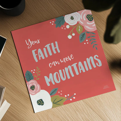 Wildflower Daydreams V Move Mountains Red by Laura Marshall. Shown as a detailed flat fine art print, highlighting archival giclee quality. Available as an archival giclee rolled canvas, fine art paper, or poster print. SKU 35506a.