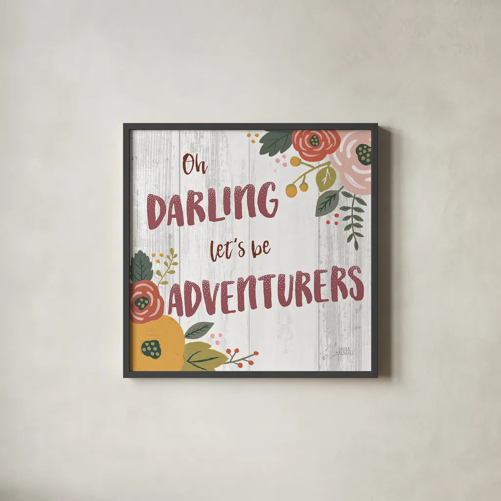 Wildflower Daydreams V Spice on Shiplap by Laura Marshall. Shown in a sleek black glass frame for a contemporary gallery look. Available as an archival giclee rolled canvas, fine art paper, or poster print. SKU 34915a.