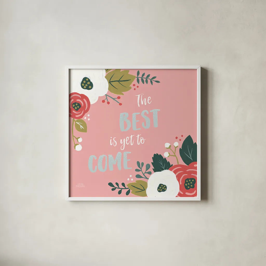 Wildflower Daydreams VI The Best by Laura Marshall. Shown in a crisp white glass frame for a clean and minimalist style. Available as an archival giclee rolled canvas, fine art paper, or poster print. SKU 35170a.