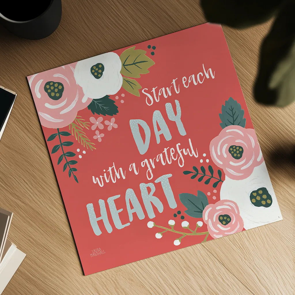 Wildflower Daydreams VII Grateful Heart by Laura Marshall. Shown as a detailed flat fine art print, highlighting archival giclee quality. Available as an archival giclee rolled canvas, fine art paper, or poster print. SKU 35171a.