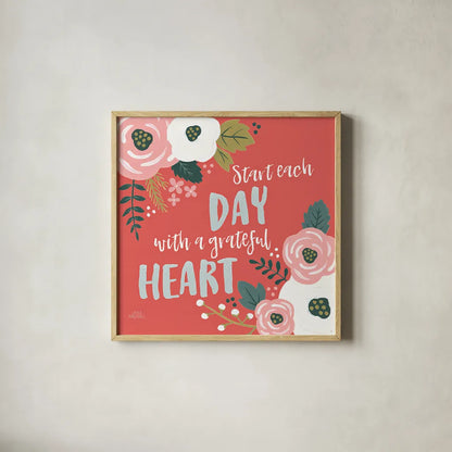 Wildflower Daydreams VII Grateful Heart by Laura Marshall. Shown in a natural wood glass frame for a timeless modern aesthetic. Available as an archival giclee rolled canvas, fine art paper, or poster print. SKU 35171a.