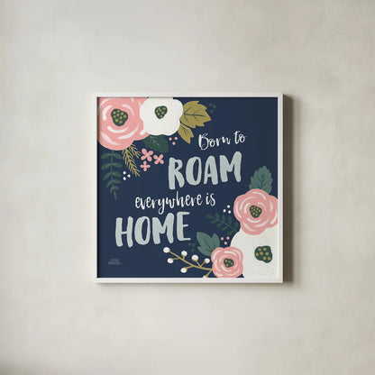 Wildflower Daydreams VII Navy by Laura Marshall. Shown in a crisp white glass frame for a clean and minimalist style. Available as an archival giclee rolled canvas, fine art paper, or poster print. SKU 35999a.