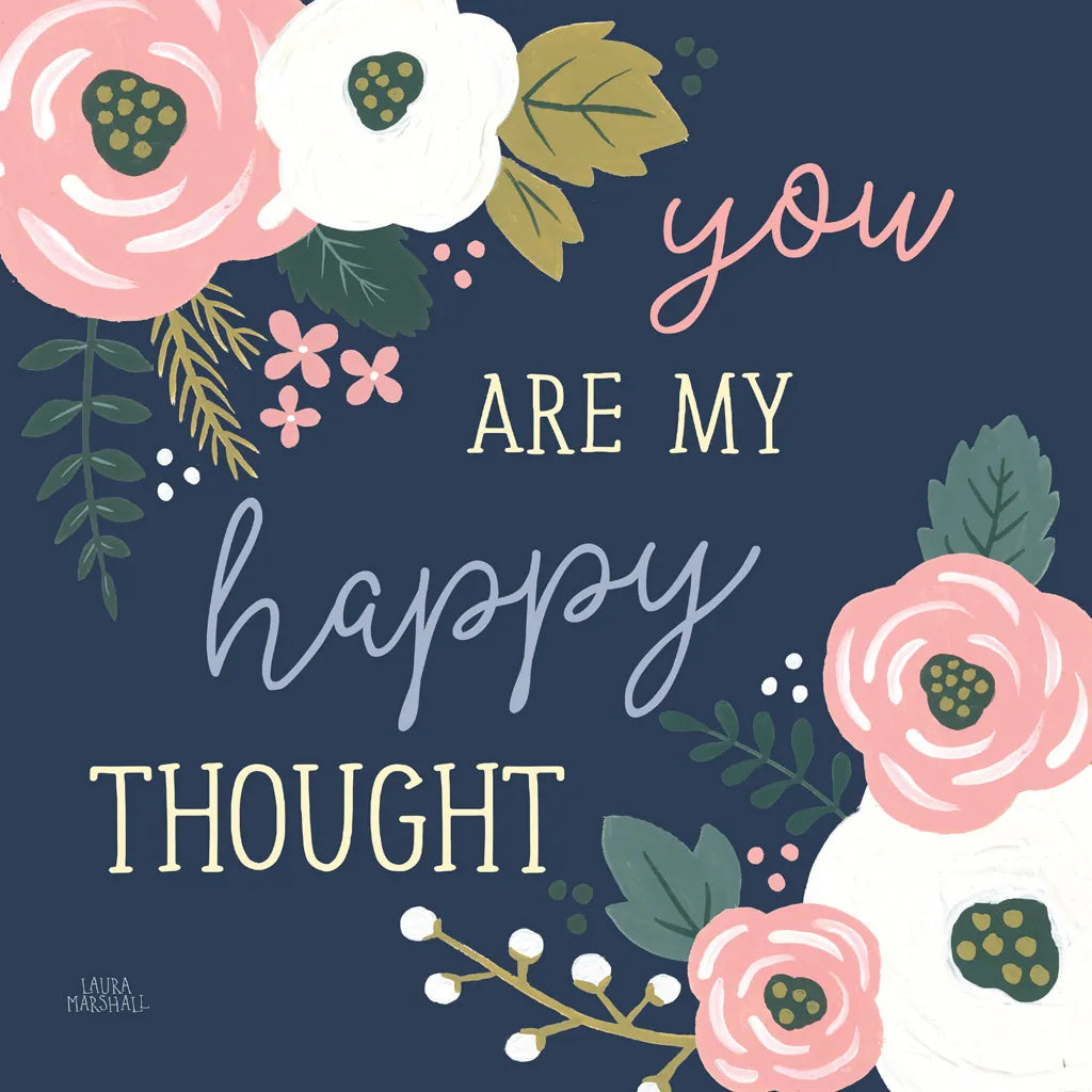 Wildflower Daydreams VII Navy Happy by Laura Marshall. SKU 36382a. Archival Giclee Fine art print for wall decor.