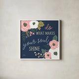 Wildflower Daydreams VII Navy Soul by Laura Marshall. Shown in a crisp white glass frame for a clean and minimalist style. Available as an archival giclee rolled canvas, fine art paper, or poster print. SKU 36383a.
