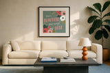 Wildflower Daydreams VIII by Laura Marshall. Displayed in a glass frame with matte in a clean modern living room. Available as an archival giclee rolled canvas, fine art paper, or poster print. SKU 34694a.