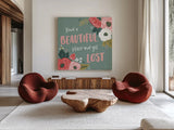 Wildflower Daydreams VIII by Laura Marshall. Shown as extra-large giant wall art in a modern living room. Available as an archival giclee rolled canvas, fine art paper, or poster print. SKU 34694a.