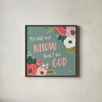 Wildflower Daydreams VIII Be Still by Laura Marshall. Shown in a sleek black glass frame for a contemporary gallery look. Available as an archival giclee rolled canvas, fine art paper, or poster print. SKU 35172a.