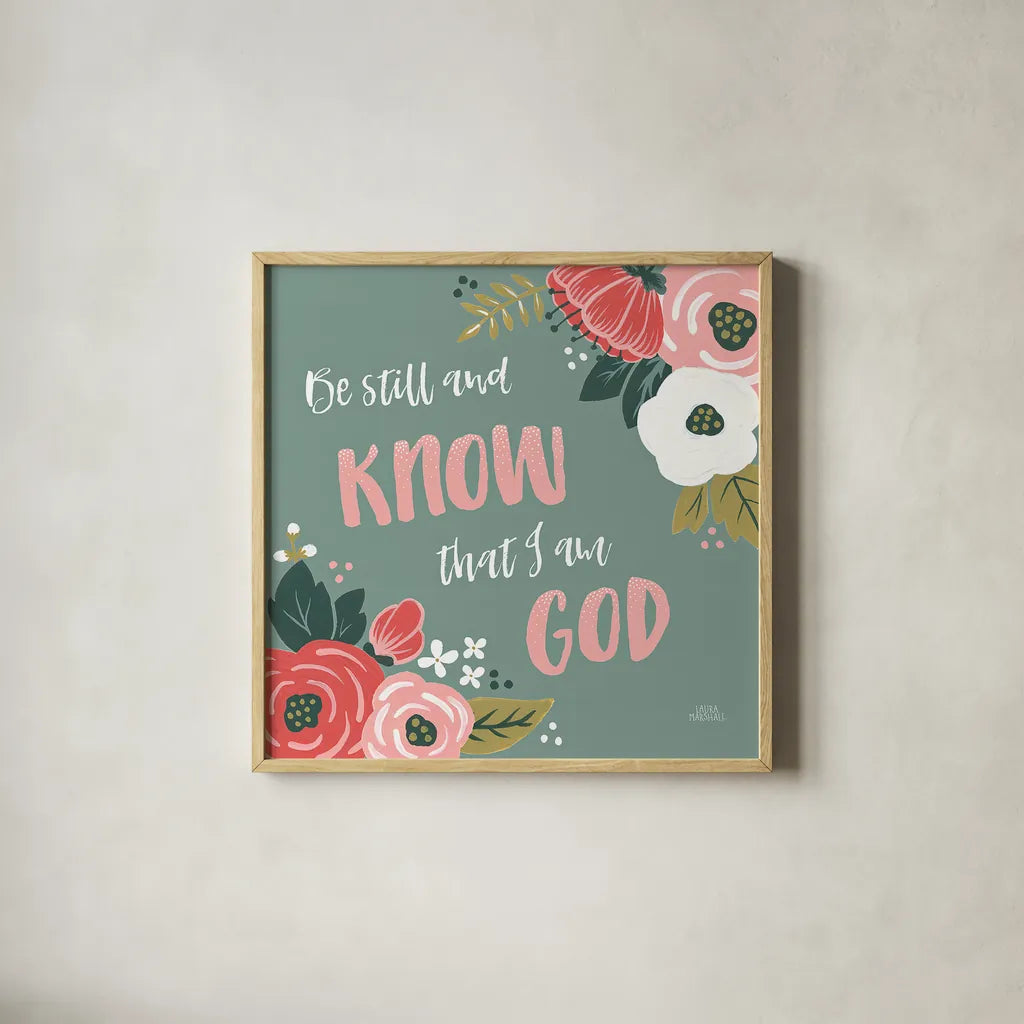 Wildflower Daydreams VIII Be Still by Laura Marshall. Shown in a natural wood glass frame for a timeless modern aesthetic. Available as an archival giclee rolled canvas, fine art paper, or poster print. SKU 35172a.