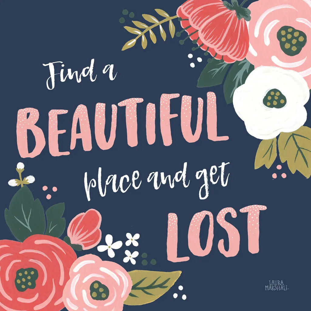 Wildflower Daydreams VIII Navy by Laura Marshall. SKU 36000a. Archival Giclee Fine art print for wall decor.